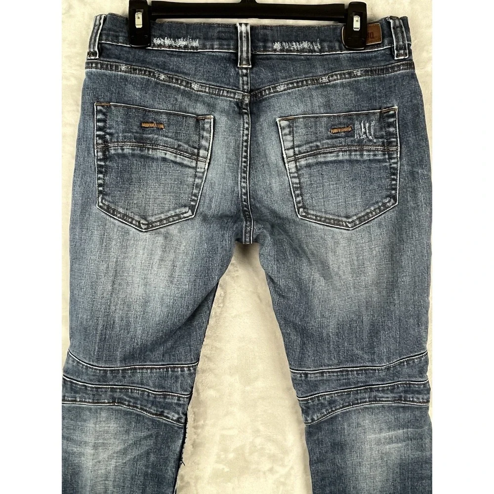 RSQ Jeans Men 31x32 Blue Wash Denim London Skinny Stretch Distressed Rip Biker